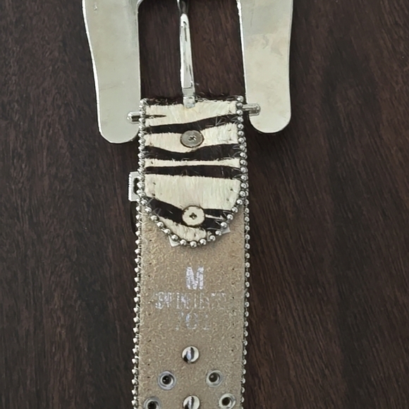 BHW Pink Rhinestone Leather Zebra Print Belt Size M - Picture 7 of 8